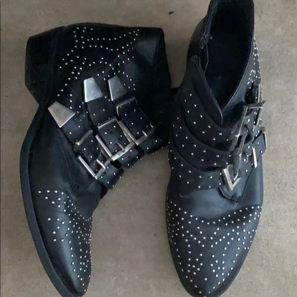 Studded Black Leather Ankle Booties**